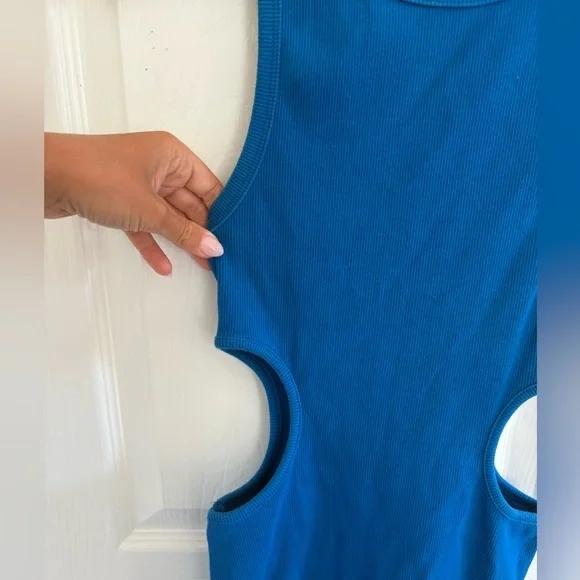 Zara Ribbed Cut Out Blue Mini Dress - Picture 3 of 8